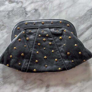 Lauren Merkin Black Leather Studded Clutch